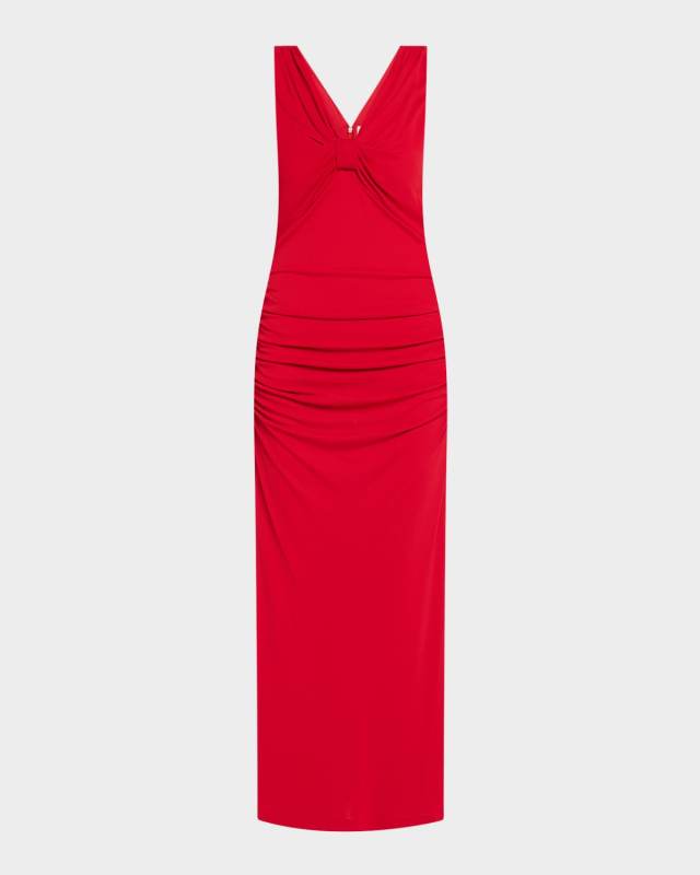 V-Neck Ruched Column Dress